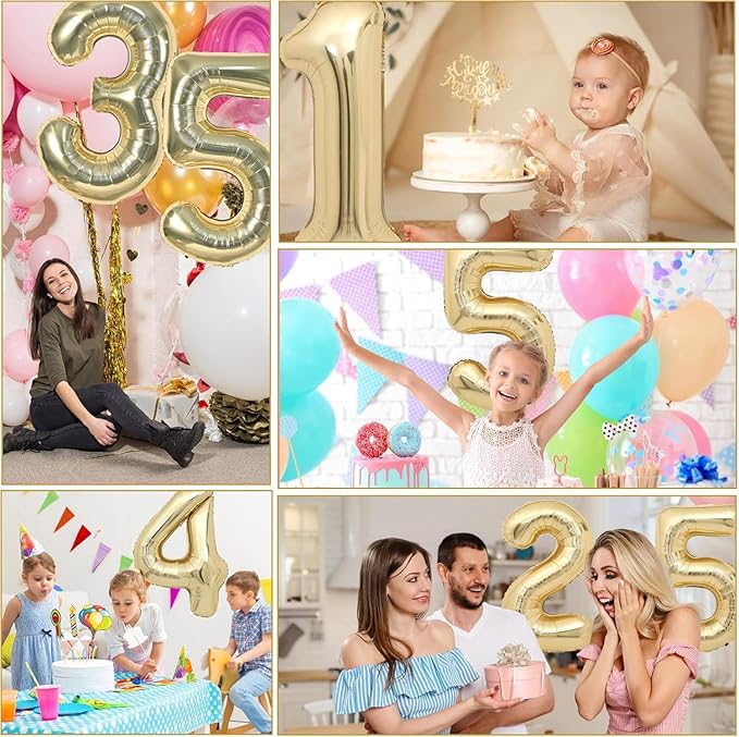 40 inch White Gold Number Balloon Giant Foil Helium Balloons Champagne Gold Number 5 Balloon for 5th Birthday Party Decorations