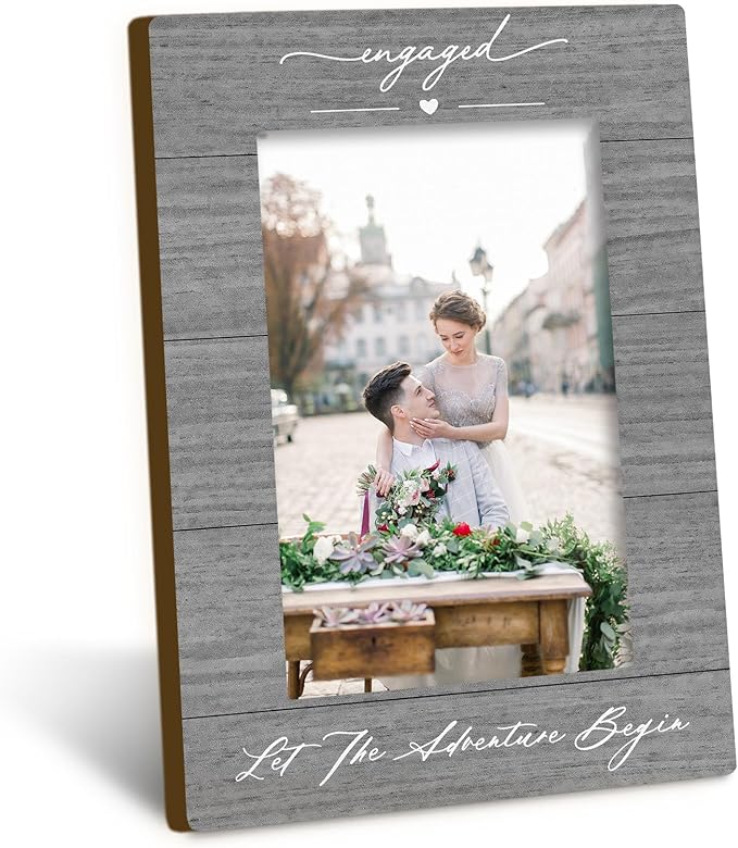 Wedding 4x6 Picture Frame, Engagement Gifts for Couples Photo Frame, Best Newly Engaged Gifts for Bride Groom Women Men, Wedding Engaged Picture Photo Frames for Desk Decor