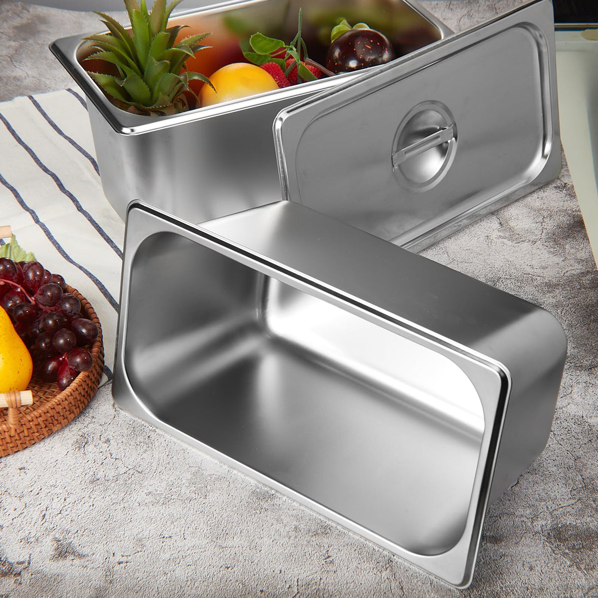 Mifoci 4 Pack Stainless Steam Hotel Pan with Lid, 1/3 Size x 6 Inch Deep Table Steam Pan Restaurant Supplies Reusable Anti Rust Catering Storage for Home, Party, Restaurant, Hotel, Buffet