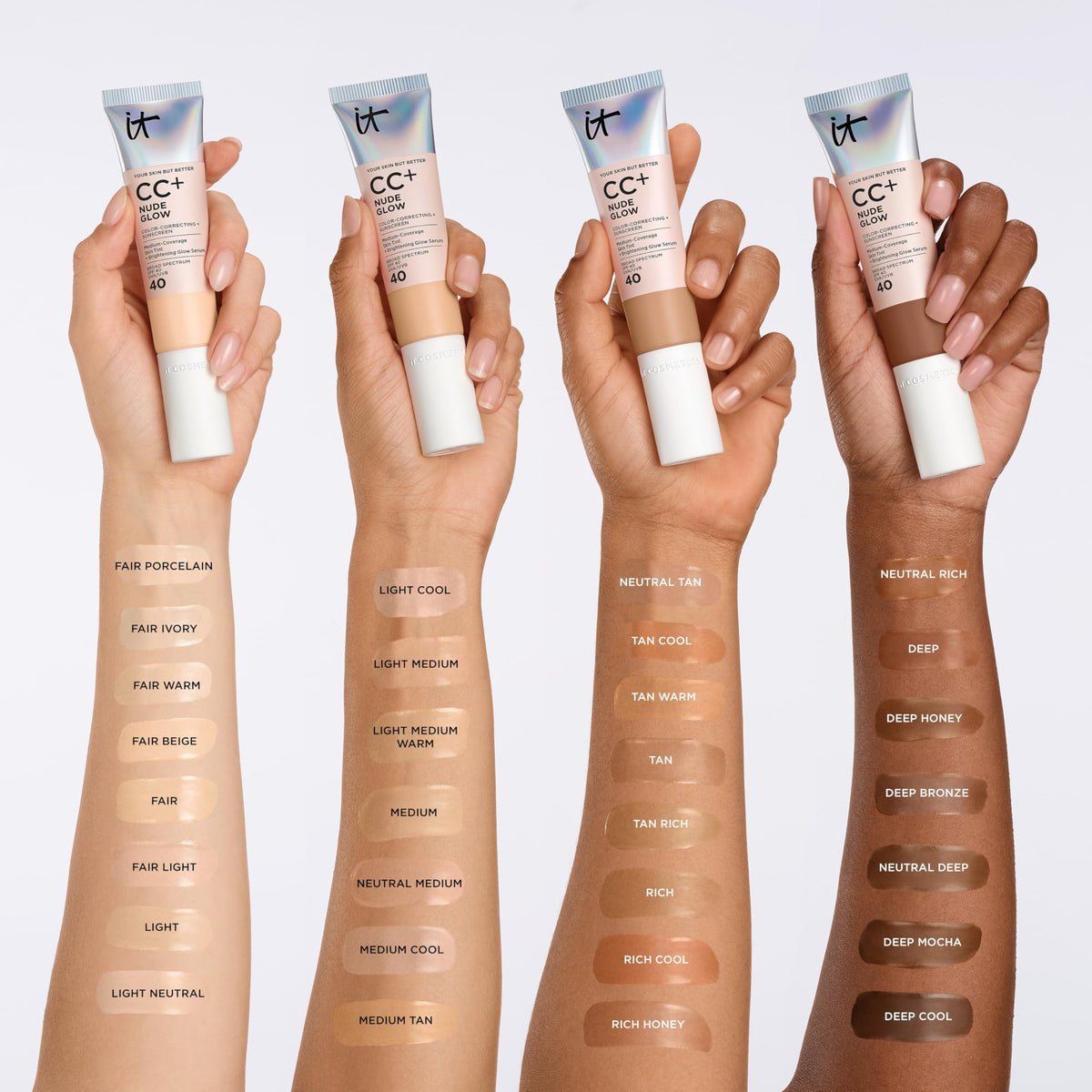 IT Cosmetics CC+ Nude Glow (Medium) - Medium Coverage Foundation with SPF 40 & Brightening Glow Serum, Lightweight Skin Tint, 2% Niacinamide + Hyaluronic Acid, Up to 24H Hydration - 1.08 fl oz