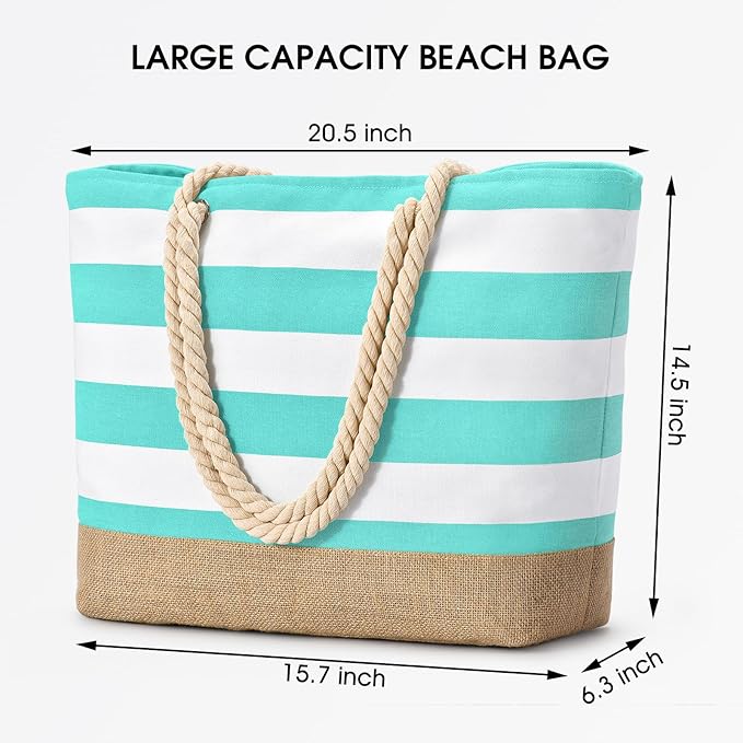 Becokan Beach Bags for Women Large Canvas Beach Tote Bag Beach Bags Waterproof Sandproof Swim Pool Bag Travel Essentials