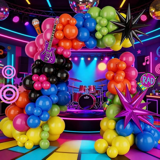 90s 80s Party Balloon Garland Arch Kit, 90s 80s Theme Party Decorations with Hot Pink Black Star Foil Balloons for Retro Theme Fever Nostalgic Birthday Party Decoration