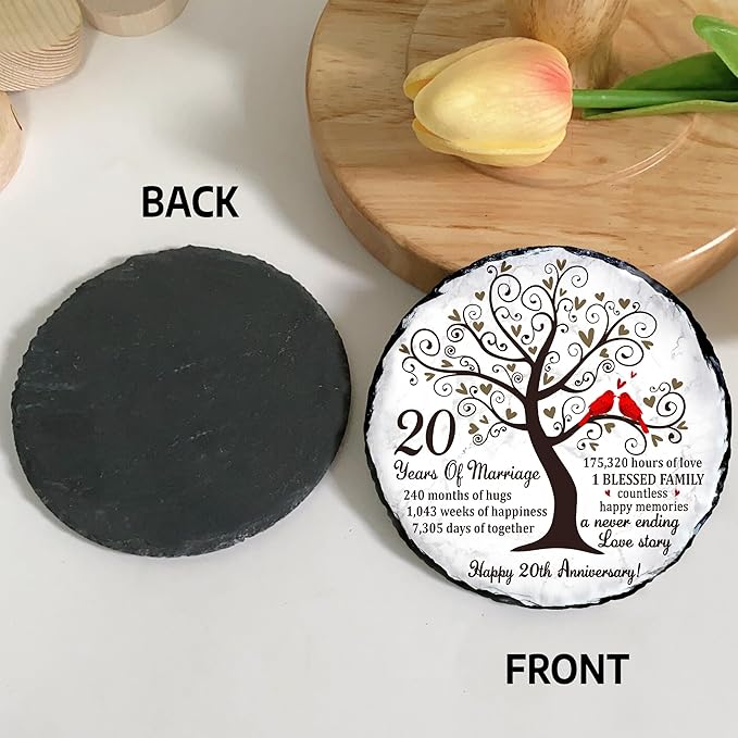 China Anniversary Slate Plate – 20th Anniversary Wedding Gifts for Couples, Husband, Wife or Parents – Elegant Slate Keepsake to Celebrate 20 Years of Marriage