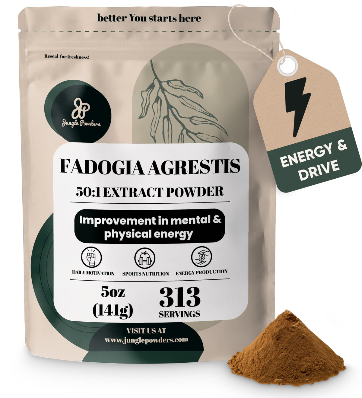 Jungle Powders Fadogia Agrestis Extract for Men 50:1 Concentration 313 Servings - 5 Ounces of Pure Nigerian Fadogia Supplement Traditional Mens Health Support for Drive & Passion Contains Maltodextrin