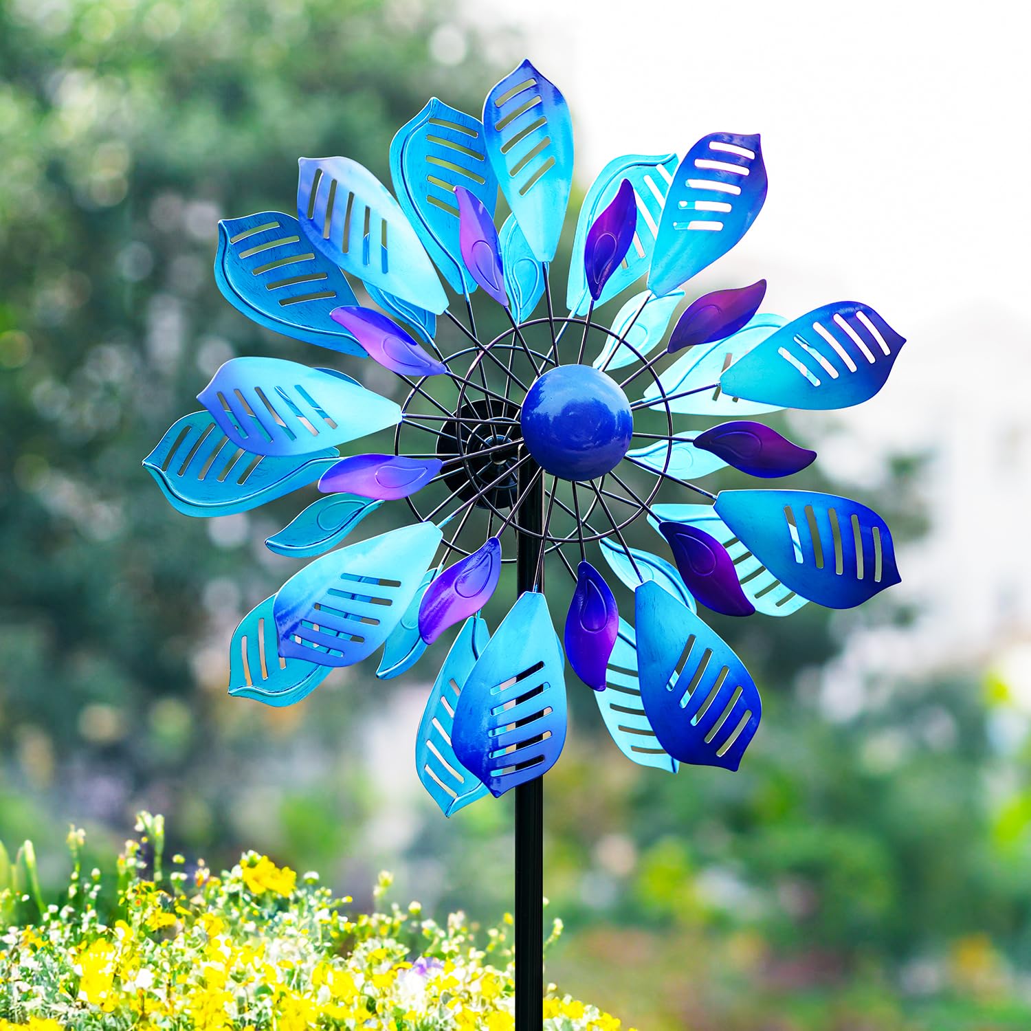 Cyan Oasis Wind Spinners Outdoor for Yard and Garden, Metal Large Wind Spinner with Stake, Windmill for Yard, Gift for Family Friends(84'' H x 24'' W)