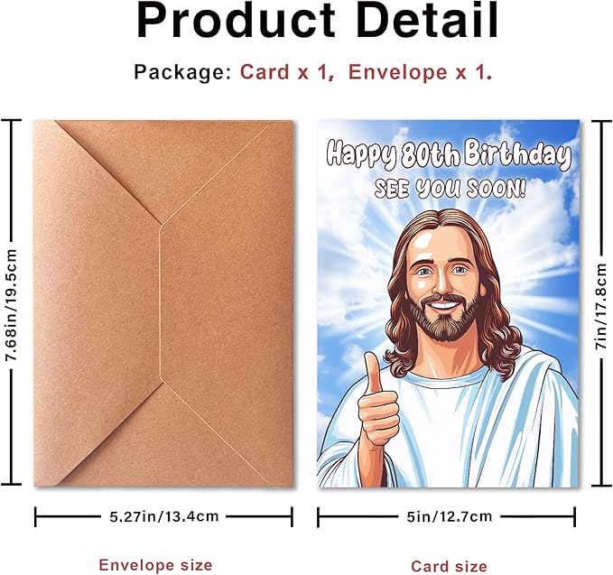 Happy 80th Birthday Funny Jesus Card – Hilarious Dark Humor Greeting for Elderly Men or Women, Funny 80th Birthday Cards for Women or Men