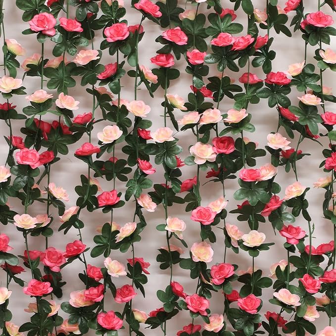 MARTINE MALL Flower Garland - 5 Strand 41Ft Rose Vines for Bedroom Decor, Pink Rose Floral Garland for Table, Birthday, Wedding, Party, Garden Wall Decor