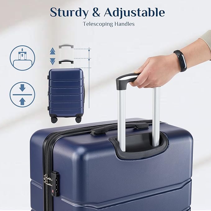 OLIXIS 3-Piece Luggage Set, Carry On Suitcases with Spinner Wheels, Expandable Travel Luggage with TSA Approved Lock & ABS Hard Shell, Blue(20/24/28 Inch)