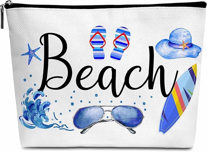 Summer Cosmetic Bag, Cruise Gift Makeup Bag with Zipper for Toiletry Bag Accessories, Beach Lover Gifts for Women Girls Birthday- B07