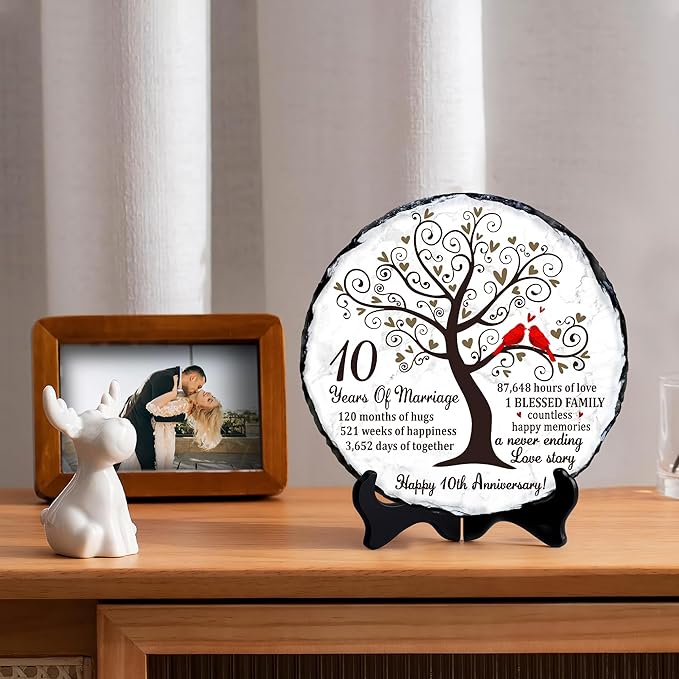 Tin Couple Slate Plate – 10th Anniversary Wedding Gifts for Couple, Parents – 10th Anniversary Wedding Gift Ideas – 10 Years of Marriage Decoration Plaque, Keepsake (Tin/Aluminum)