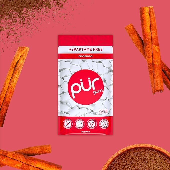 PUR Gum | Aspartame Free Chewing Gum | 100% Xylitol | Natural Cinnamon Flavored Gum, 55 Pieces (Pack of 12)