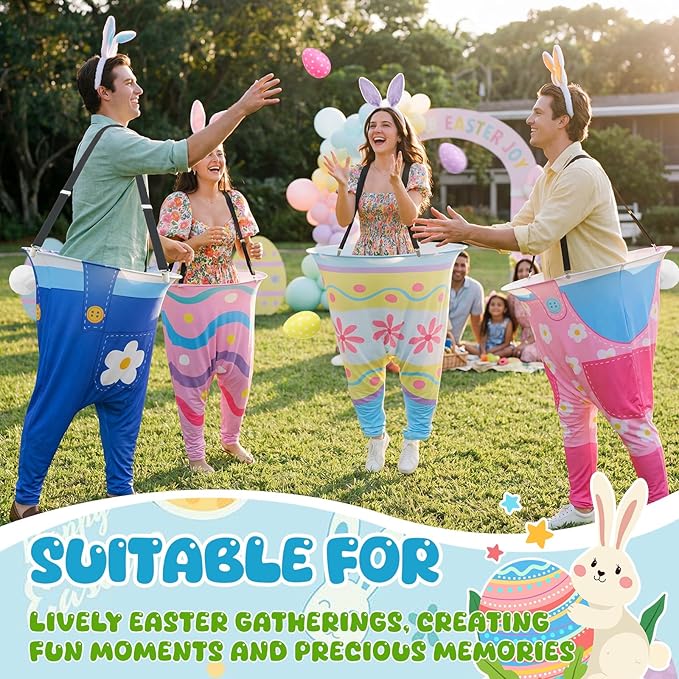 4 Sets Easter Granny Pants Outdoor Games, Giant Granny Cute Pants with Egg Balls & Bunny Ear Headbands, Funny Spring Yard Tossing Game for Adults Family Party Gathering (Various Style)
