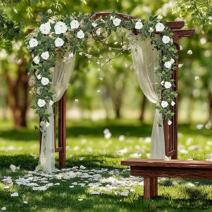 ZIFTY 5Pcs 32.5FT Artificial Rose Vine Fake Flower Garland White Fake Silk Floral Hanging for Wedding Arch, Garden Tea Party Backdrop Room Decor and Home Decoration Outdoor Wall Decor