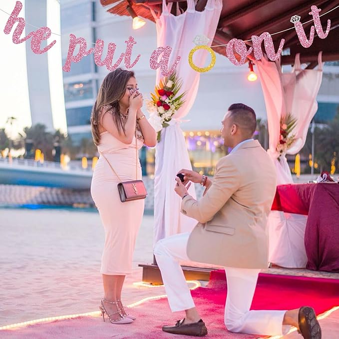 Glitter Pink He Put A Ring On It Banner Pre-Strung Engagement Decorations Bridal Wedding Party Backdrop Sign Garland Bachelorette Party Supplies,NO DIY