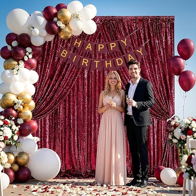 6 Pack 2x8FT Sequin Curtain Backdrop Burgundy Red Party Photo Backdrop for Birthday Girl Princess Bachelorette Wedding Bridal Shower Decorations
