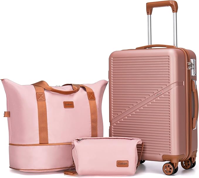 Cosbarn Carry On Luggage Set 22x14x9 Airline Approved, 3 Piece 20 Inch Lightweight ABS Hardside Suitcases with Wheels and TSA Lock, Durable Waterproof Travel Suitcase for Men Women