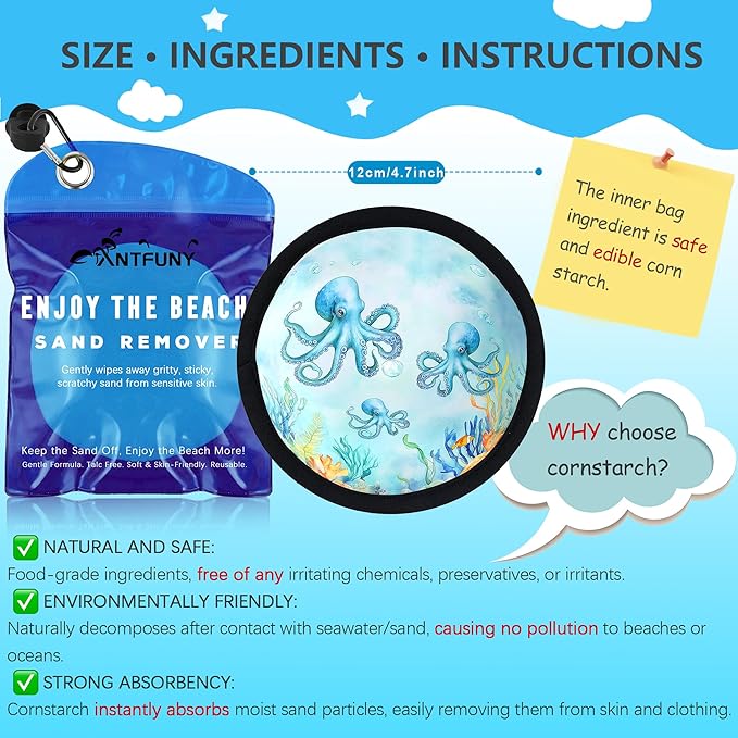 Antfuny Sand Remover for Beach Family Women Wipe Off Mitt Duster Cup Holder Game Toy Cruise Ship Accessories Summer Vacation Must Have Hawaii Trip Essential Honeymoon Gift Accessories Towel