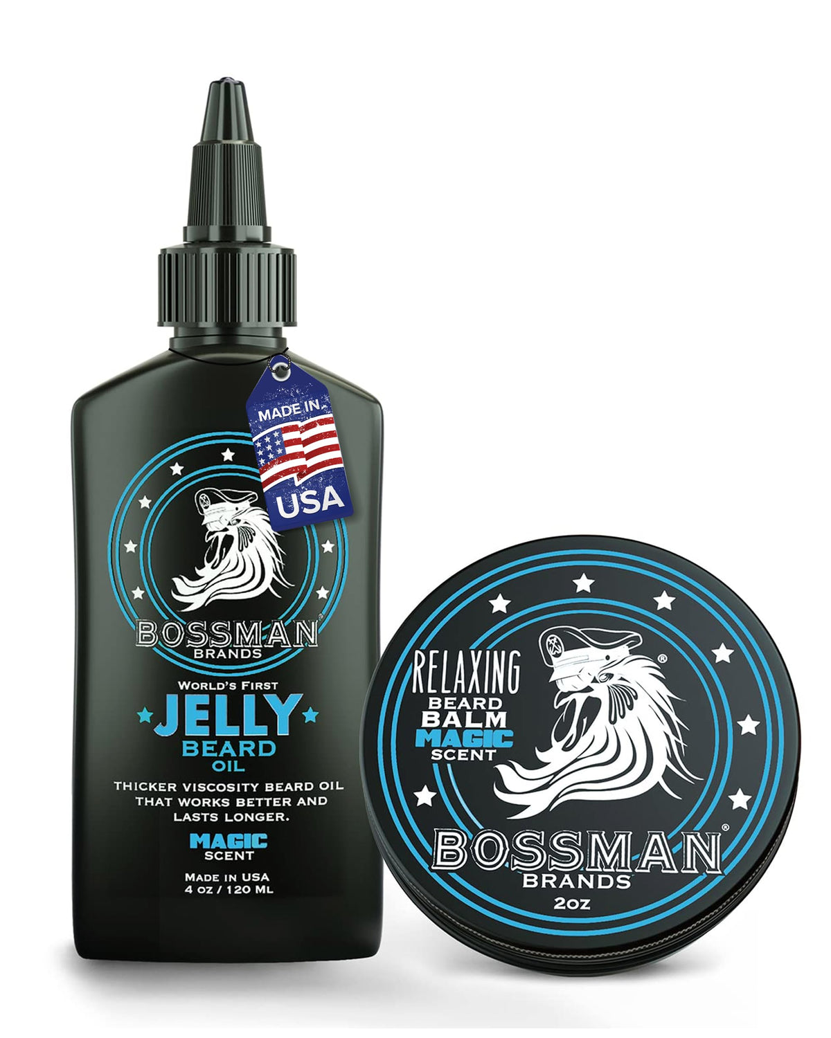 Bossman Jelly Beard Oil for Men & Beard Balm for Men Combo - Softens, Tames Moisturizes & Conditions - Magic Scent - Natural Ingredients & Made in USA