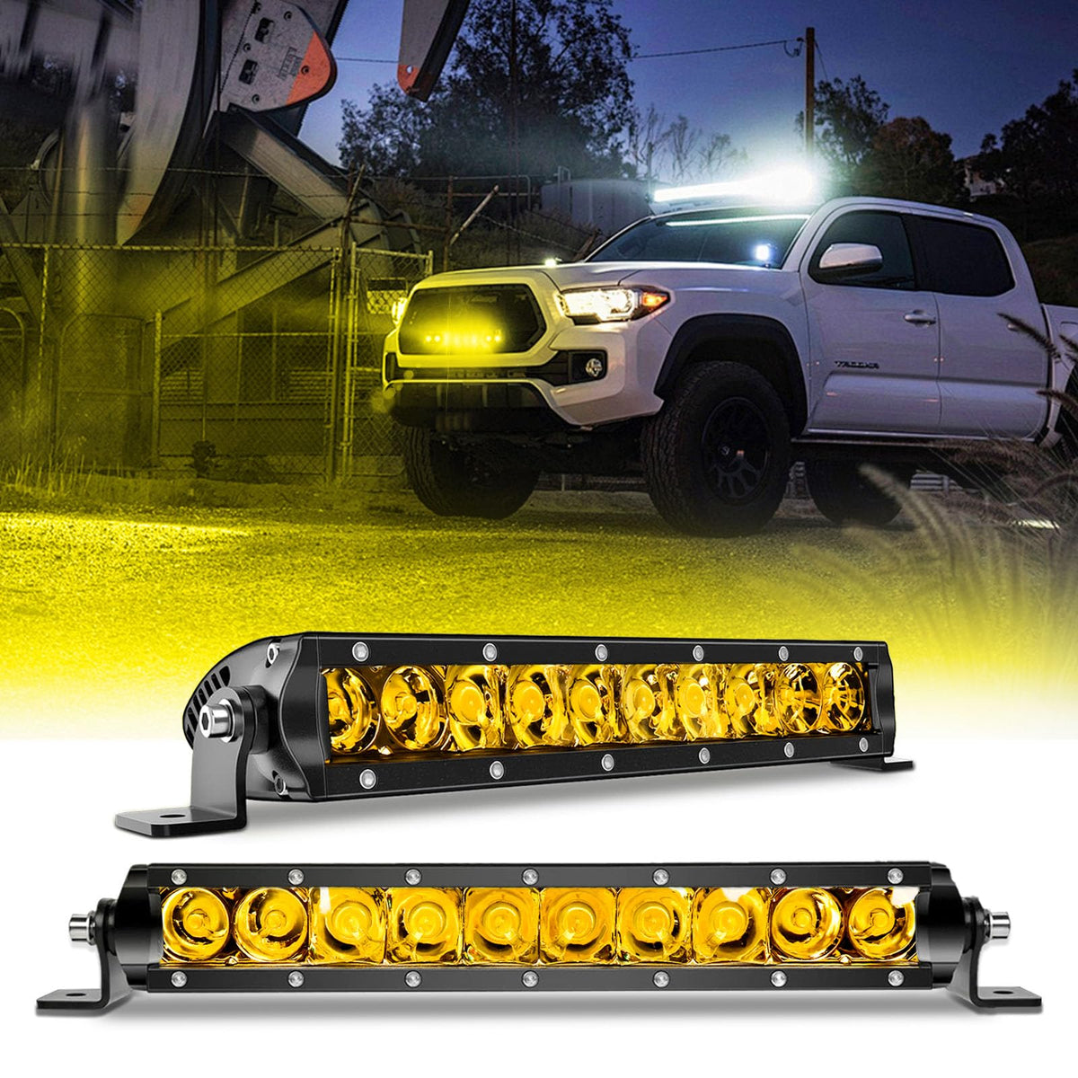 Chelhead 11 Inch Led Light Bar Yellow Slim Off Road Driving Lights Compatible with Trucks Pickup SUV ATV UTV Boat 4x4 Van Camper