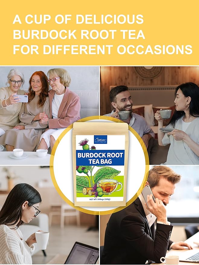 TeeLux Burdock Root Tea Bags, Pure Natural Burdock Root, Caffeine Free, Premium Herbal Tea, 50 Tea Bags