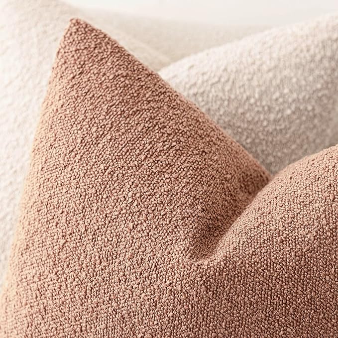 Foindtower Set of 2, Decorative Textured Boucle Throw Pillow Covers Accent Solid Pillow Cases Neutral Couch Cushion Case for Chair Sofa Bedroom Living Room Home Decor 26x26 Inch Dusty Orange Hazel