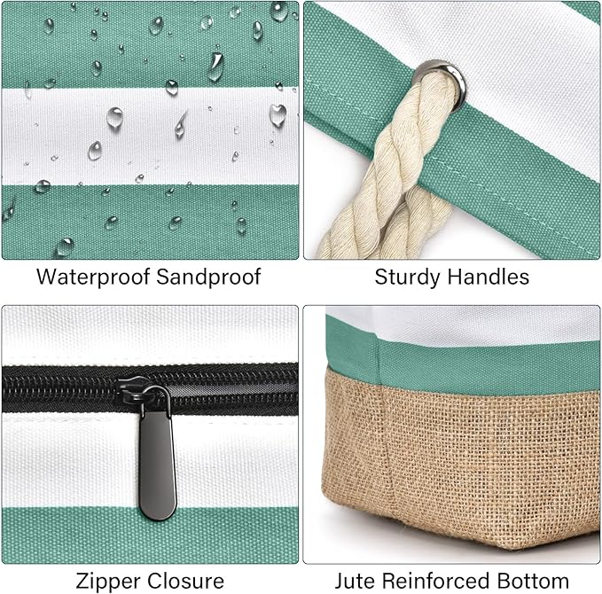 Becokan Beach Bags for Women Large Canvas Beach Tote Bag Beach Bags Waterproof Sandproof Swim Pool Bag Travel Essentials