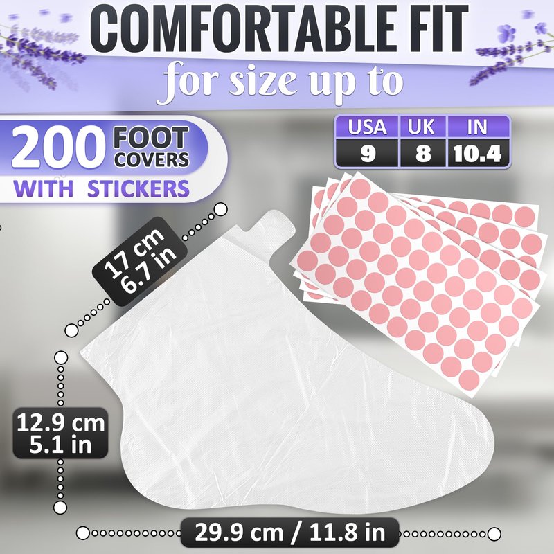 200 Pcs Plastic Socks for Moisturizing Feet with 200 Stickers for Secure Fit – Leak-Proof Foot Gloves with Ribbed Anti-Slip Design – Plastic Foot Covers for Self Care & Gifting | Paraffin Wax Bags