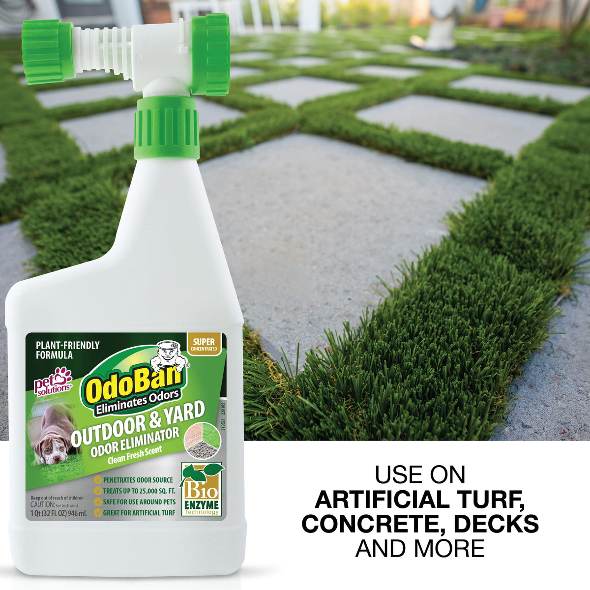 OdoBan Outdoor and Yard Odor Eliminator, Plant-Friendly Formula, Made in the USA, Clean Fresh Scent, 32 Fluid Ounce Bottle with Hose End Sprayer, 6-Pack