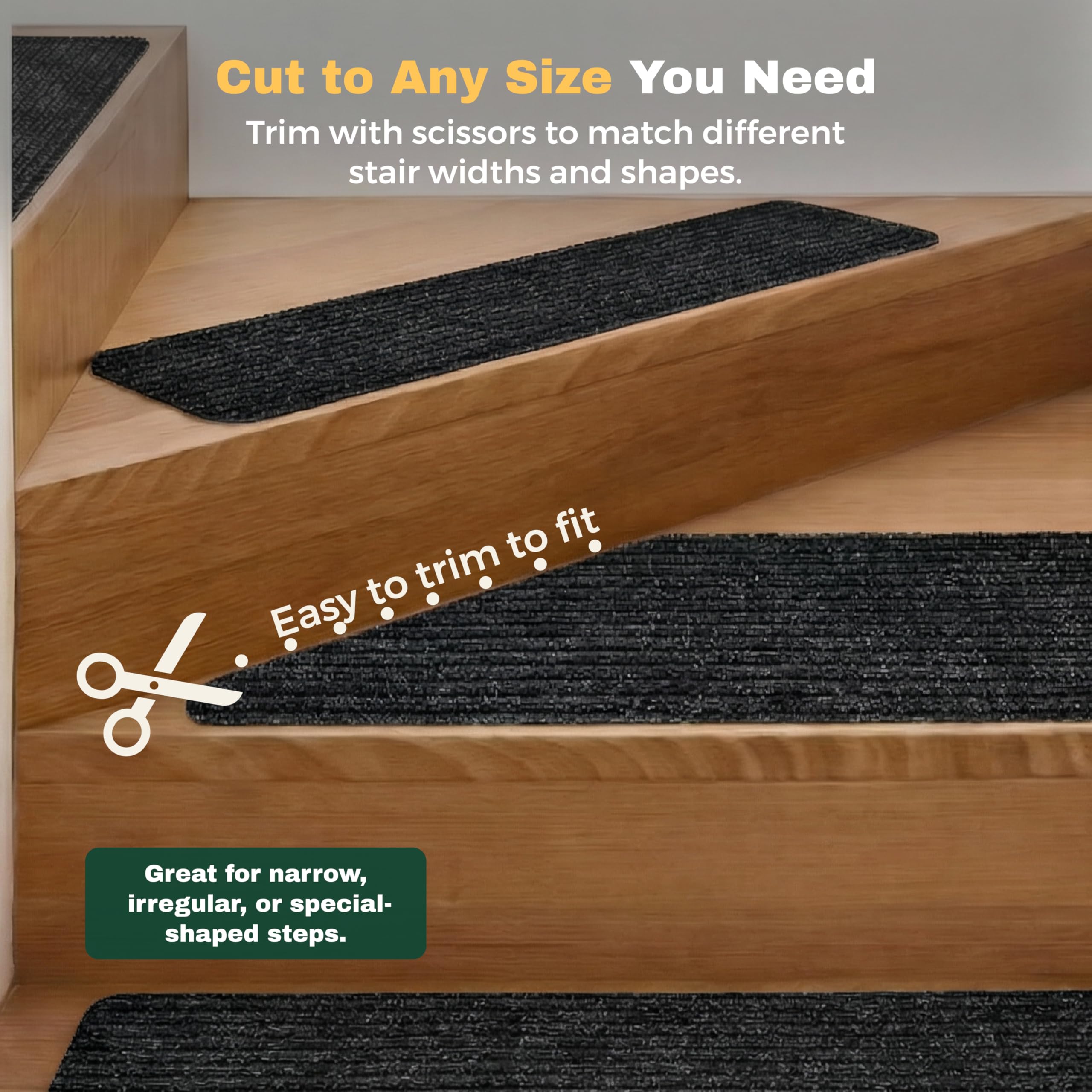 MBIGM Carpet Stair Treads for Wooden Steps, Black, 8 x 30 in, 15 Pack