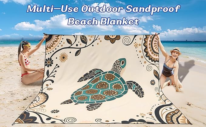 WIWIGO Beach Blanket Waterproof Sandproof Beach Mat 79" X 83"/10'x9'for 2-8 Adults Quick Drying Outdoor Picnic Mat Beach Accessories for Travel, Camping, Hiking