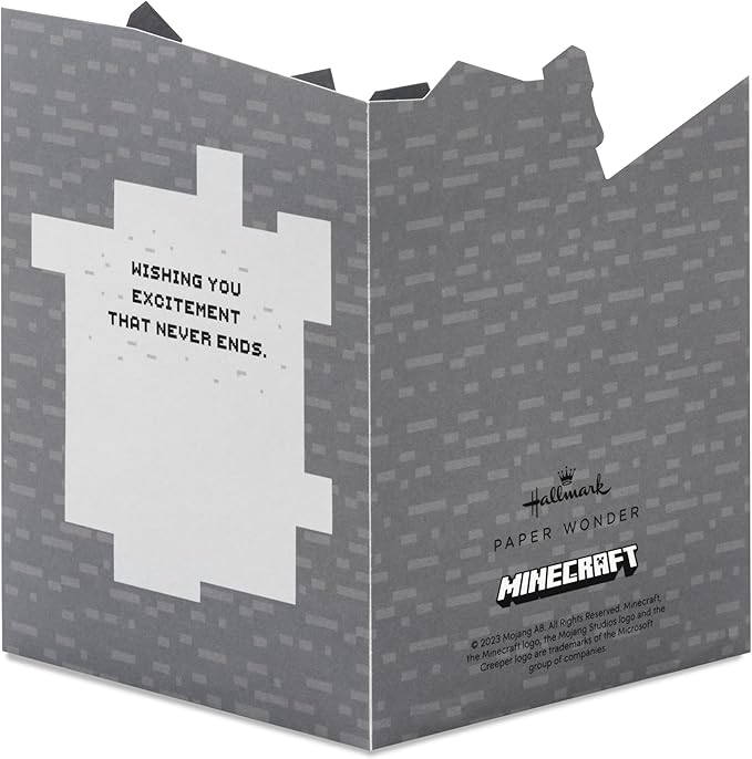 Hallmark Paper Wonder Minecraft Pop-Up Card (Build, Explore, Create) for Birthdays, Graduations, Kids, Gamers