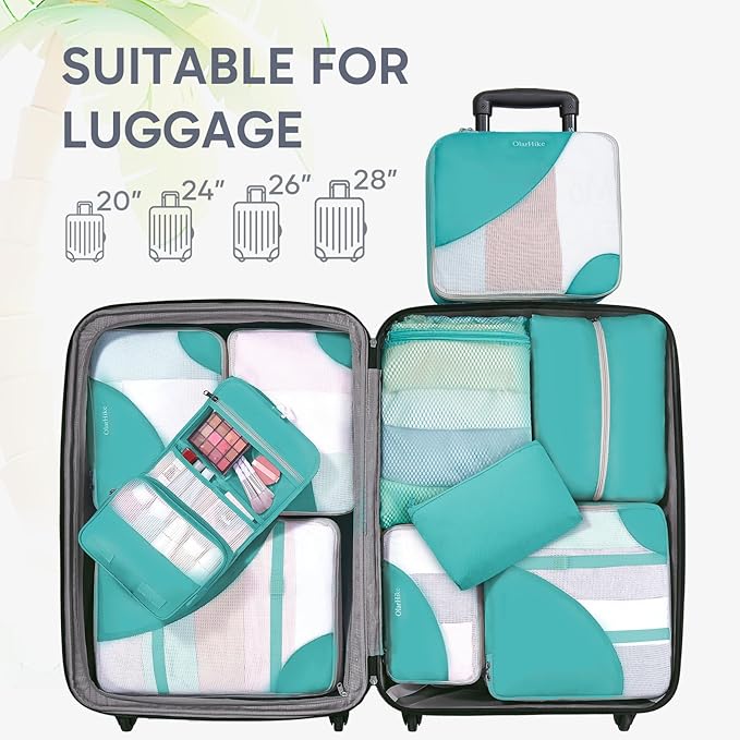 10 Set Packing Cubes for Travel, Gifts for Women Mom,Anti-Tearing Suitcase Organizer for Luggage with Shoe & Hanging Toiletry Bag,OlarHike Vacation Essentials & Accessories for Cruise Ship