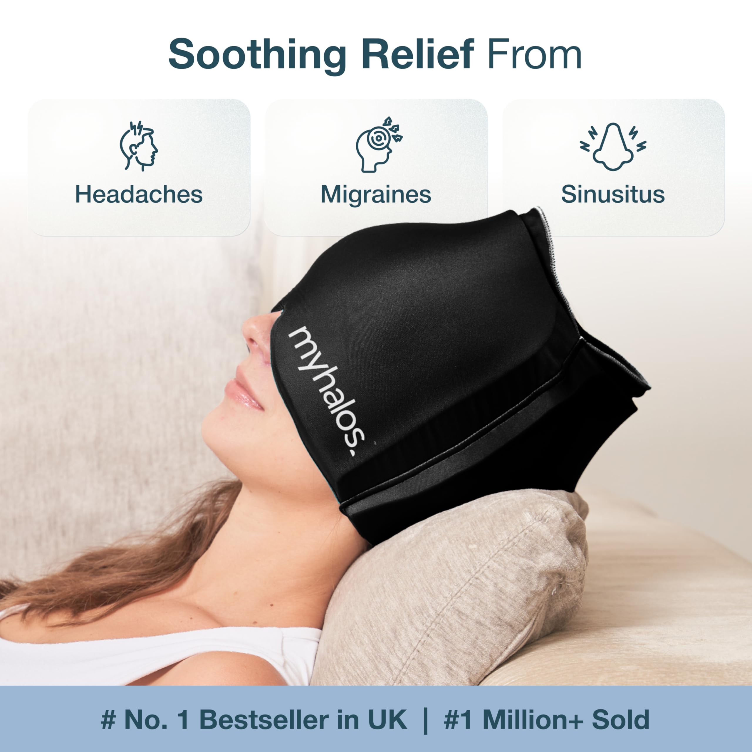 Myhalos® Migraine Relief Cap, Ice Hat for Migraines, Headache Relief Cap, 30% More Gel, Hot & Cold Therapy Head Ice Pack, Cooling Headache Hat, Tension Wrap, Hangover Cap, Ice Face Mask