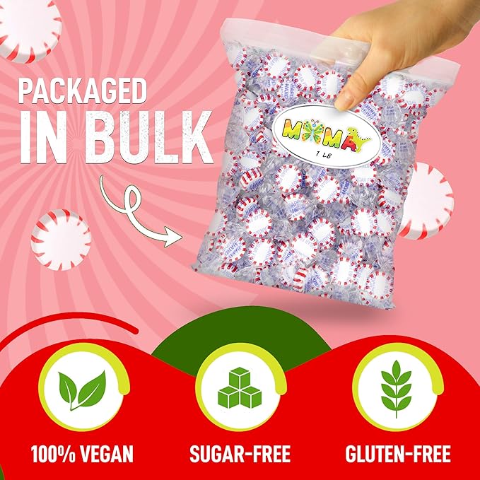 Starlight Sugar Free Peppermint Candy - 1 lb Individually Wrapped Refreshing Peppermints in Bulk - Hard Mima's Summer Mega Sale Candy Mints Bag for Christmas Parties and Holiday Gatherings