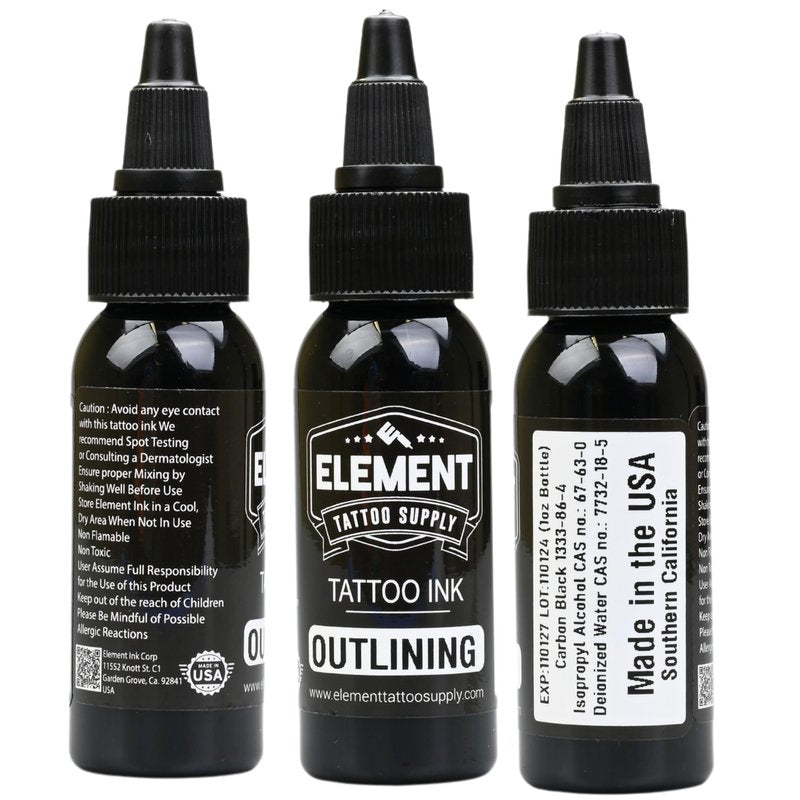 Element Tattoo Supply Tattoo Ink Set Black White Professional Solid Color for Human Skin Tattooing, Outlines, Shading, Blending, Mixing Color Supply for Artists 1oz Bottle