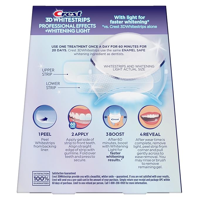 Crest 3D Whitestrips Professional Effects + LED Light – Teeth Whitening Kit, 1 Light + 20 Treatments, Each with 1 Upper/1Lower, 40 Strips – Crest 3DWhite Teeth Whitening Strips