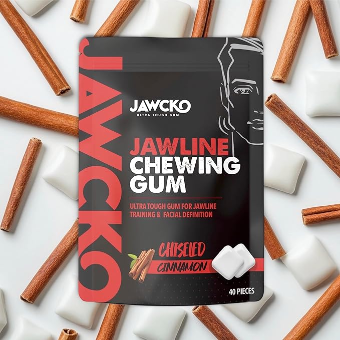 JAWCKO Ultra-tough Jawline Chewing Gum | Get a Stronger, Squarer Jawline | Cinnamon Jaw Training Hard Gum | Chisel, Sculpt, & Tone your Jaw | 15X Hardness | Facial Fitness Mewing Gum | 40 Pieces/Pack