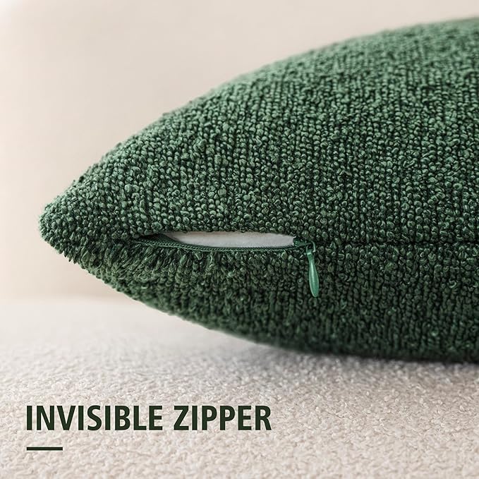 Foindtower Pack of 2 Textured Boucle Throw Pillow Covers Accent Solid Decorative Lumbar Pillow Cases Soft Couch Cushion Case for Chair Sofa Bedroom Living Room Home Decor 12x20 Inch Pine Green