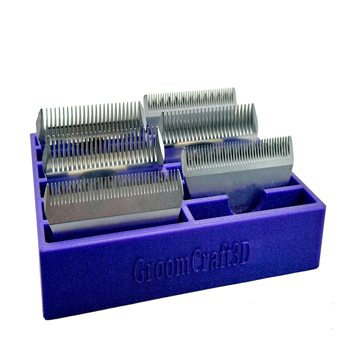 (GroomCraft3D) Clipper Blade Storage Tray, Holds 12 Wide Blades (Galaxy Purple)
