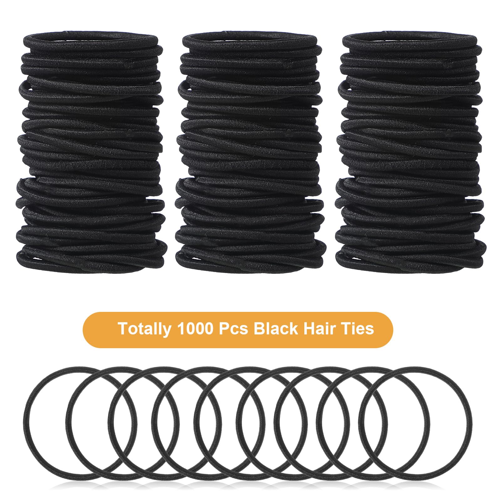 Canlierr 1000 Pcs Elastics Hair Ties Bulk Ponytail Holders Hair Bands Small Elastic Band Accessories for Women Men Straight Thick Curly(Black,2 mm)