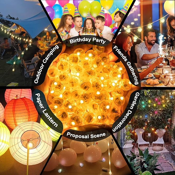 200pcs LED Orange Balloon Lights, Round LED Mini Lights for Paper Lantern Balloon Birthday Party Event Indoor Outdoor Wedding Decoration Halloween Christmas Supplies