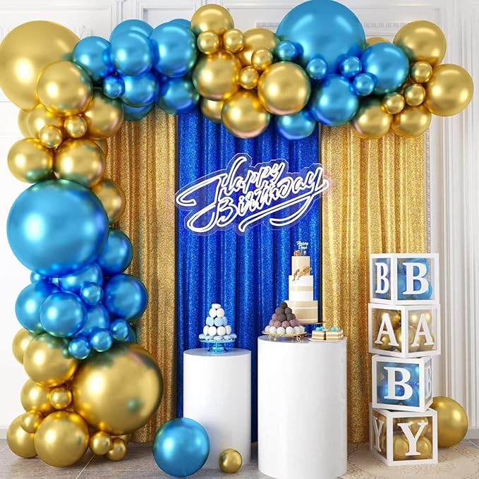 Metallic Blue and Gold Balloon Arch Kit, 100 Pcs Gold and Blue Balloon Garland Kit, Metallic Balloons Different Sizes 18/12/10/5 inch for Graduation Birthday Party Decorations
