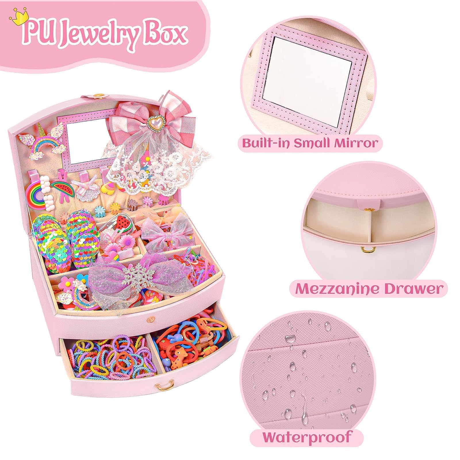 Hair Accessories for Girls Hair Clips Including Jewelry Box Hair Stuff Hair Barrettes Hair Ties Hair Bows Teen Girl Gift Toys for Girls Age 3-12