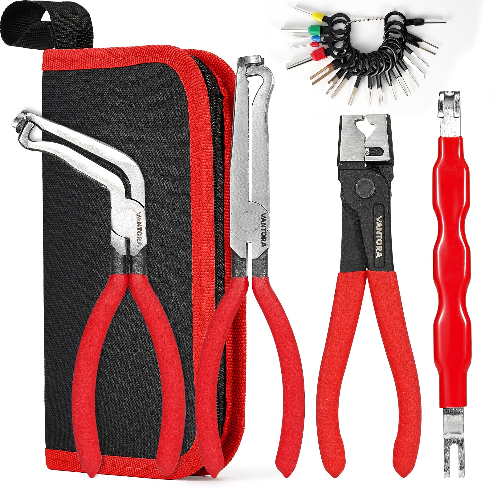 Vantora 5 Piece Automotive Electrical & Hose Clamp Repair Tool Set for Car Wiring & Fuel Line - Includes Hose Clamp Pliers, Angl