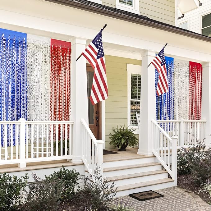 LOLStar 4th of July Decorations, 5 Pack Red White Blue Wavy Tinsel Foil Fringe Curtains, Memorial Day Photo Booth Prop Streamer Backdrop for Patriotic America Party, Independence Labor Day Decoration