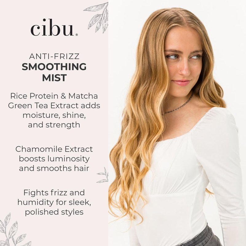 CIBU Anti-Frizz Smoothing Spray | Rice Protein and Keratin Treatment | No Heat Damage Silky Hair Product | 8oz