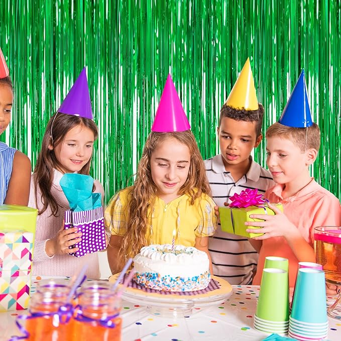 2Pack Foil Curtain Backdrop Green Metallic Tinsel Foil Fringe Curtains Photo Booth Props for Birthday Wedding Engagement Baby Shower Bachelorette St Patrick's Day Xmas Graduation Football Party Decors