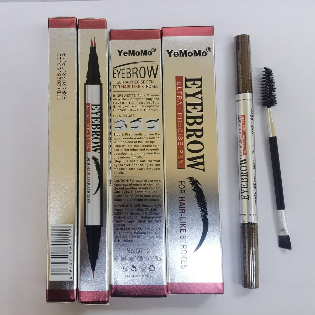 YeMoMo Dual-Tip Eyebrow Pencil, 2-in-1 Waterproof Brow Liner with Ultra-Fine Fork and Precision Tip, 5 Natural Shades from Light Brown to Black (3#Dark Brown)