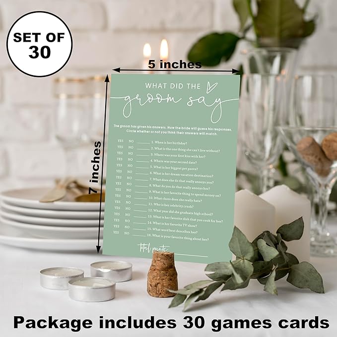 What Did The Groom Say Cards, Sea Green Bridal Shower Games, 30 Elegant Wedding Game for Bachelorette Engagement Party Reception Supplies - A10