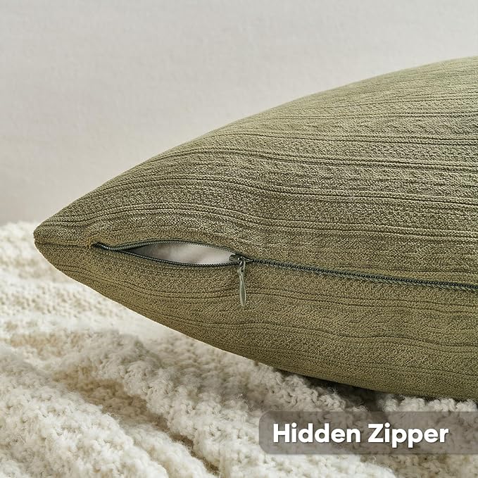 FUTEI Olive Green Decorative Throw Pillow Covers 22x22 Inch Set of 2,Soft Cozy Wheat Ear Striped Patterns Cushion Cases,Modern Home Decor for Couch Bed Living Room